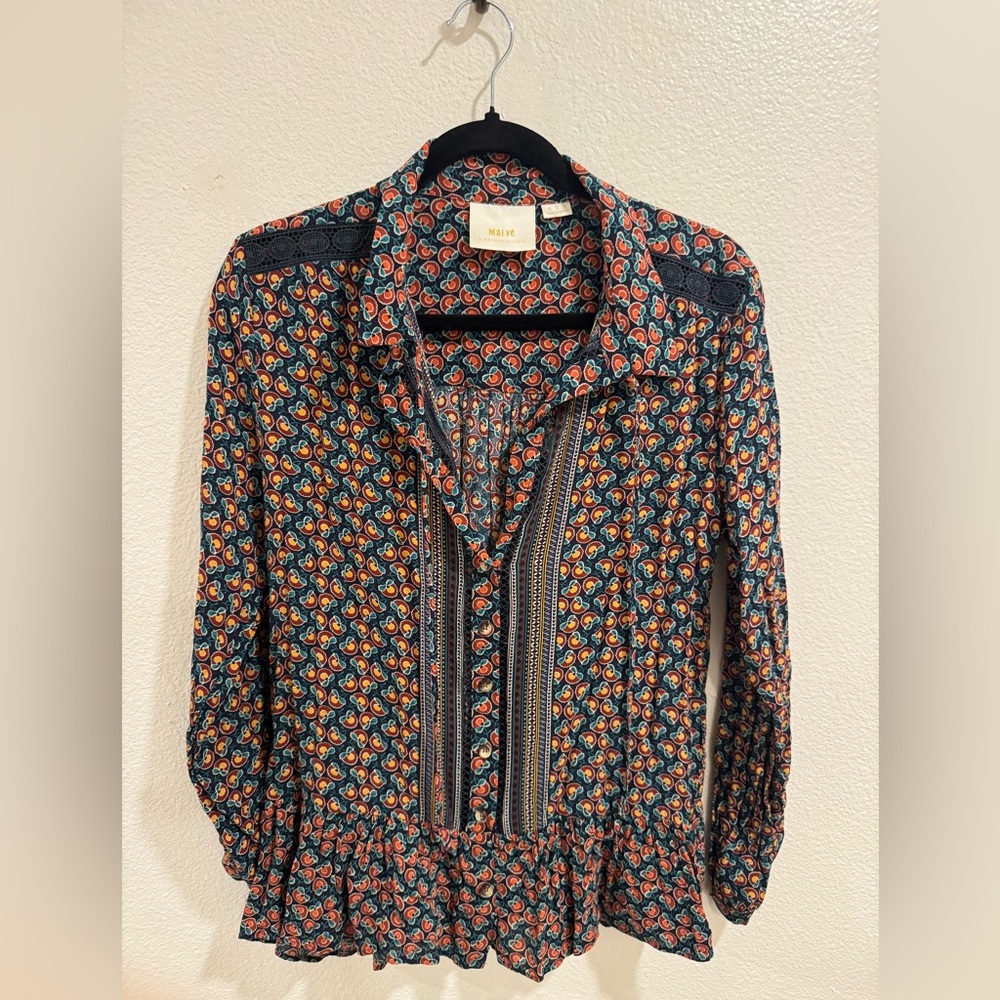 Maeve Vibrant Paisley Blouse in Blue and Orange